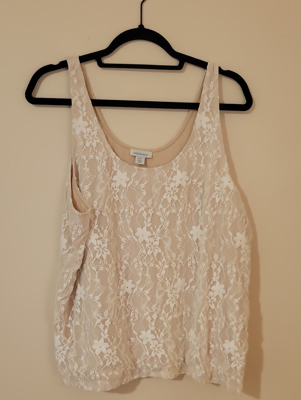 #95 (Bundle 5 For $35)  Sundance Cream Lace Overlay Camisole Tank